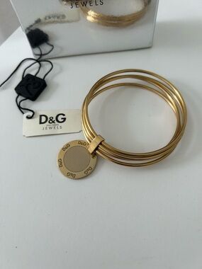 D&G Gold-Tone Bangle Bracelet with Logo Charm